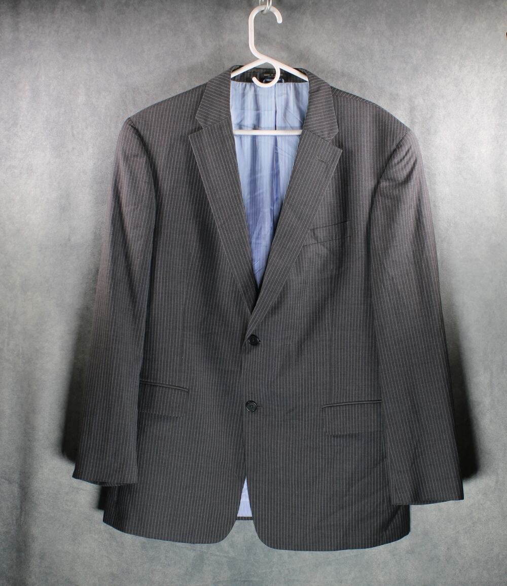 Tommy Hilfiger Mens Wool Suit Jacket Blazer Gray Pinstripe 44R Business